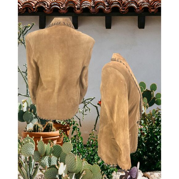 Vintage 90s The Limited Tan Suede Western Whipstitch Jacket Size S - Picture 2 of 4